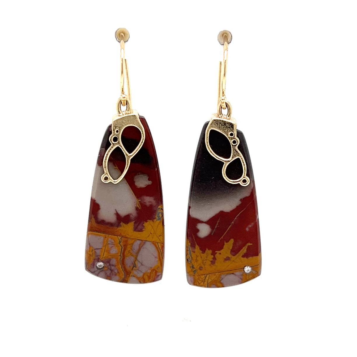 Noreena Jasper and Diamond Gold Earrings
