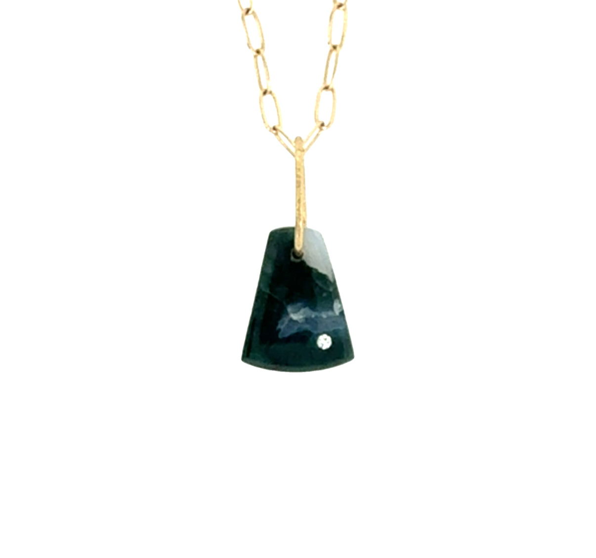 White and Green Moss Agate and Diamond Gold Pebble Charm