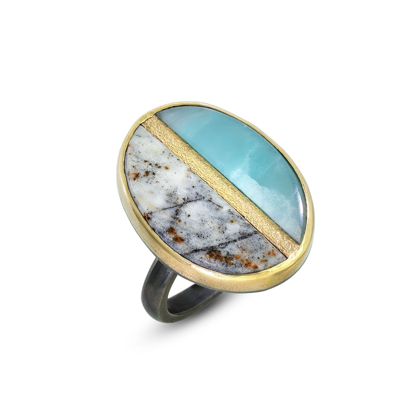 Verde Antique Marble and Amazonite Gold Inlay Ring