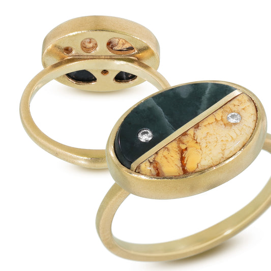 Guatemalan Jade, Agate and Diamonds Equinox Intarsia Gold Ring