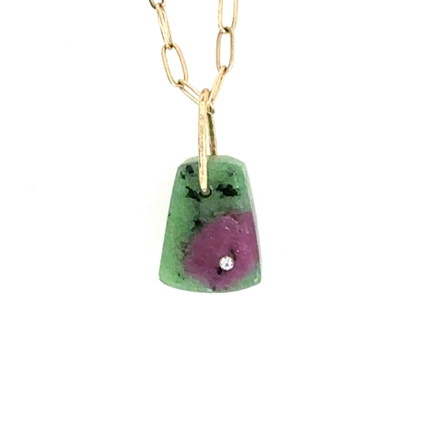 Ruby in Zoisite and Diamond Gold Pebble Charm