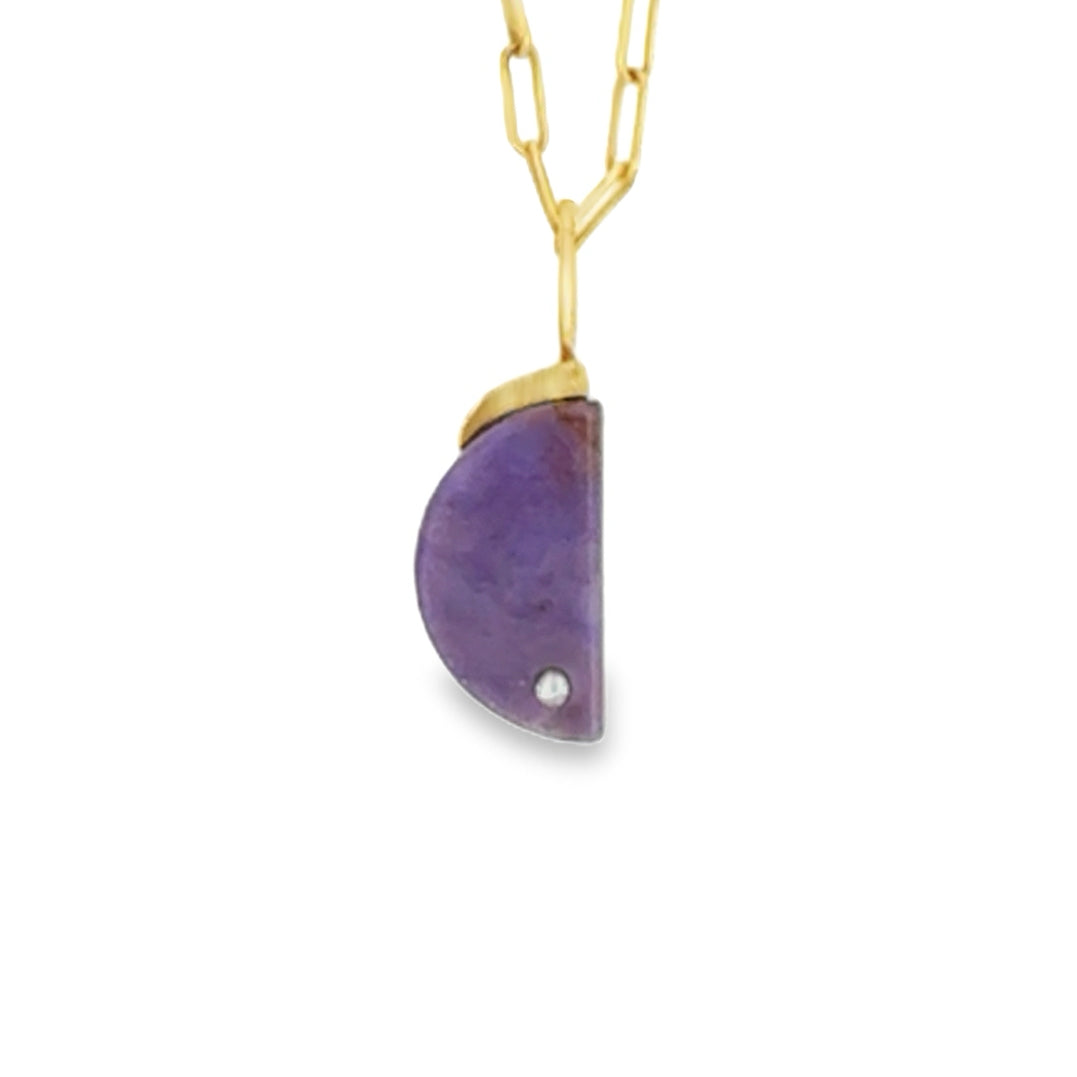 Purple Jade and Diamond Gold Moon Charm
