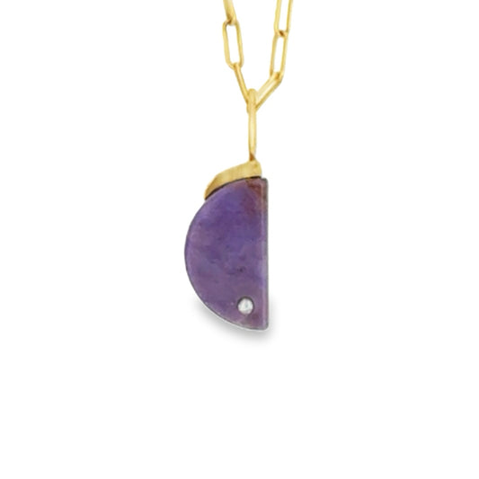 Purple Jade and Diamond Gold Moon Charm