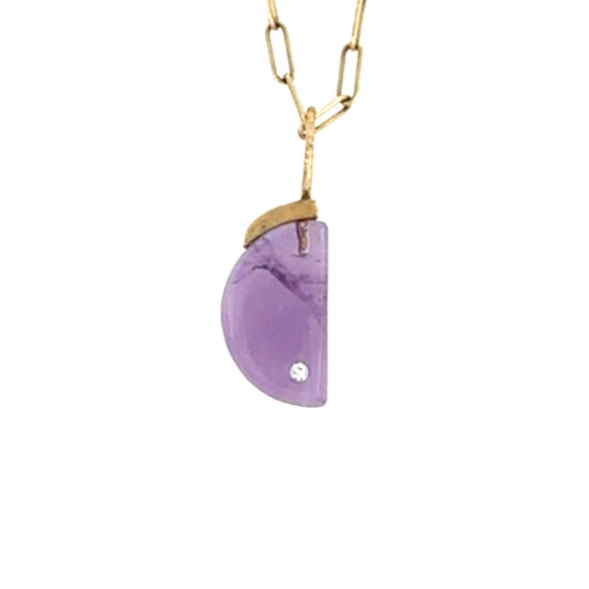Amethyst and Diamond Gold Moon Charm