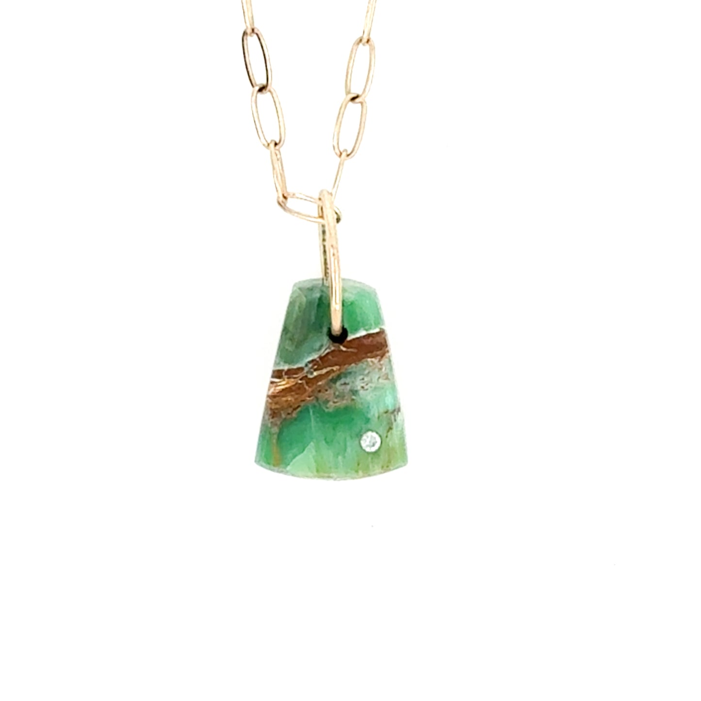 Variscite and Diamond Gold Pebble Charm