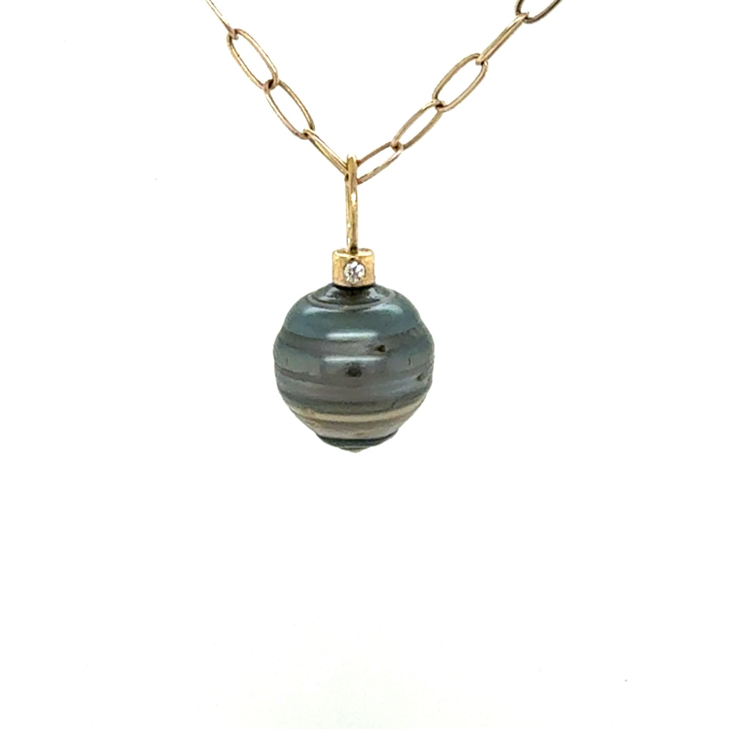 Multi-Ring Grey and Tan Tahitian Pearl and Diamonds Gold Charm