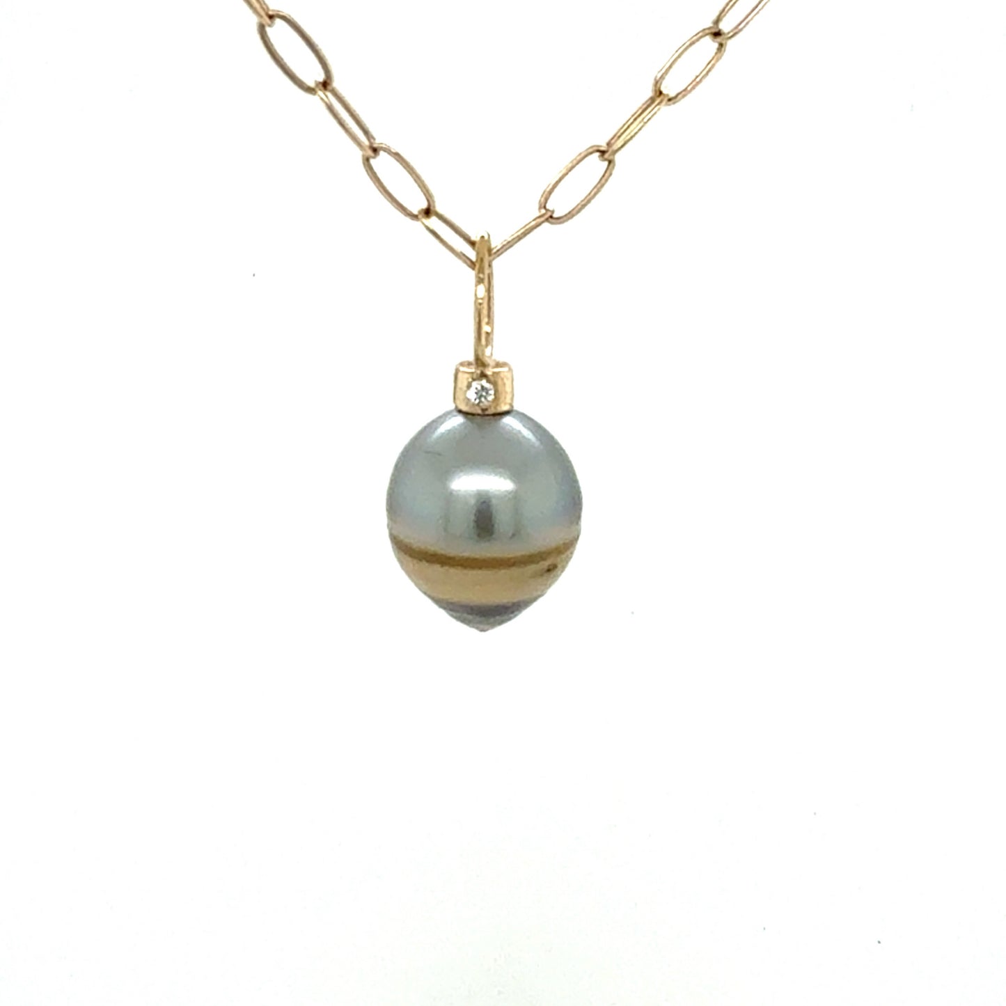 Silver and Creme Tahitian Pearl and Diamonds Gold Charm
