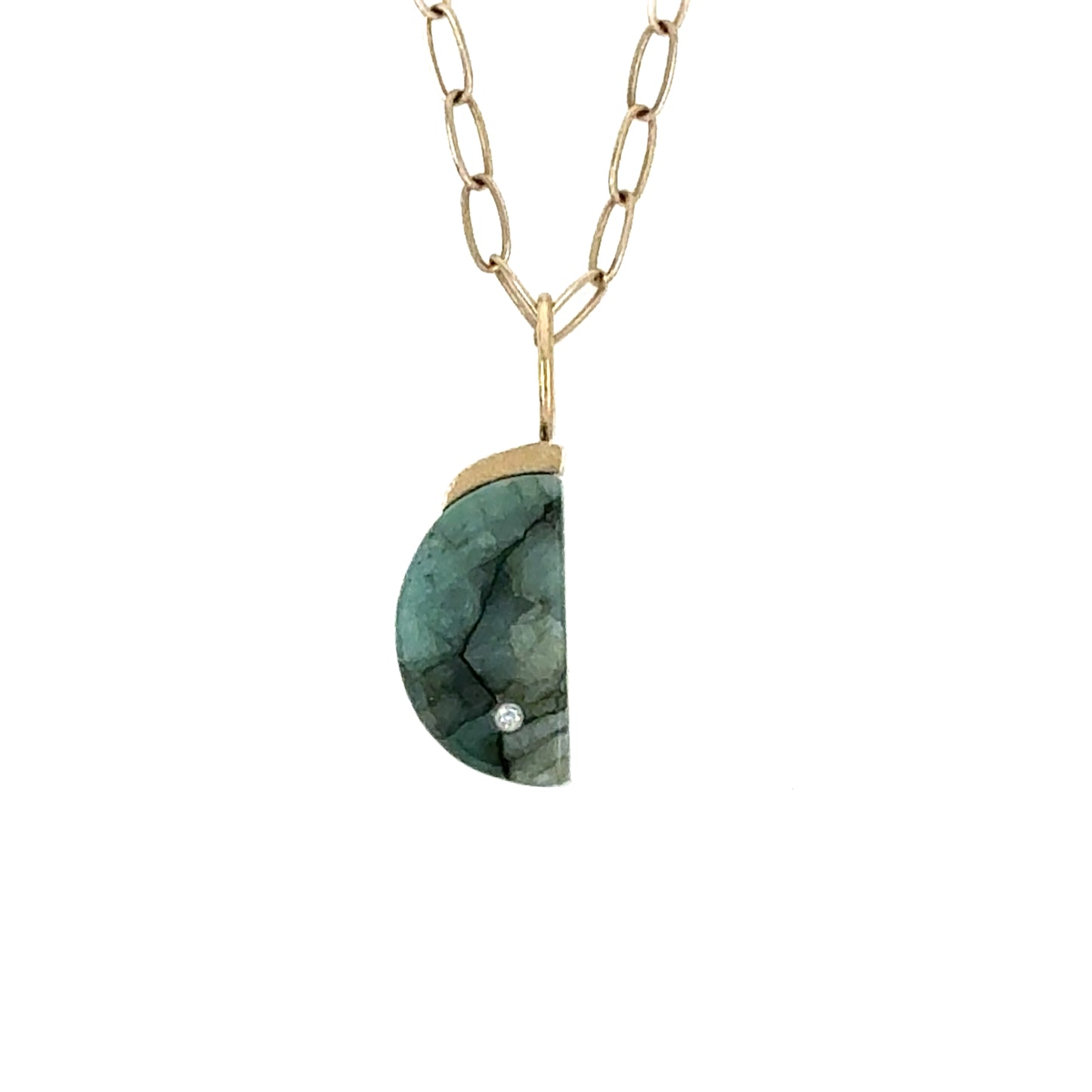 Emerald and Diamond Gold Moon Charm