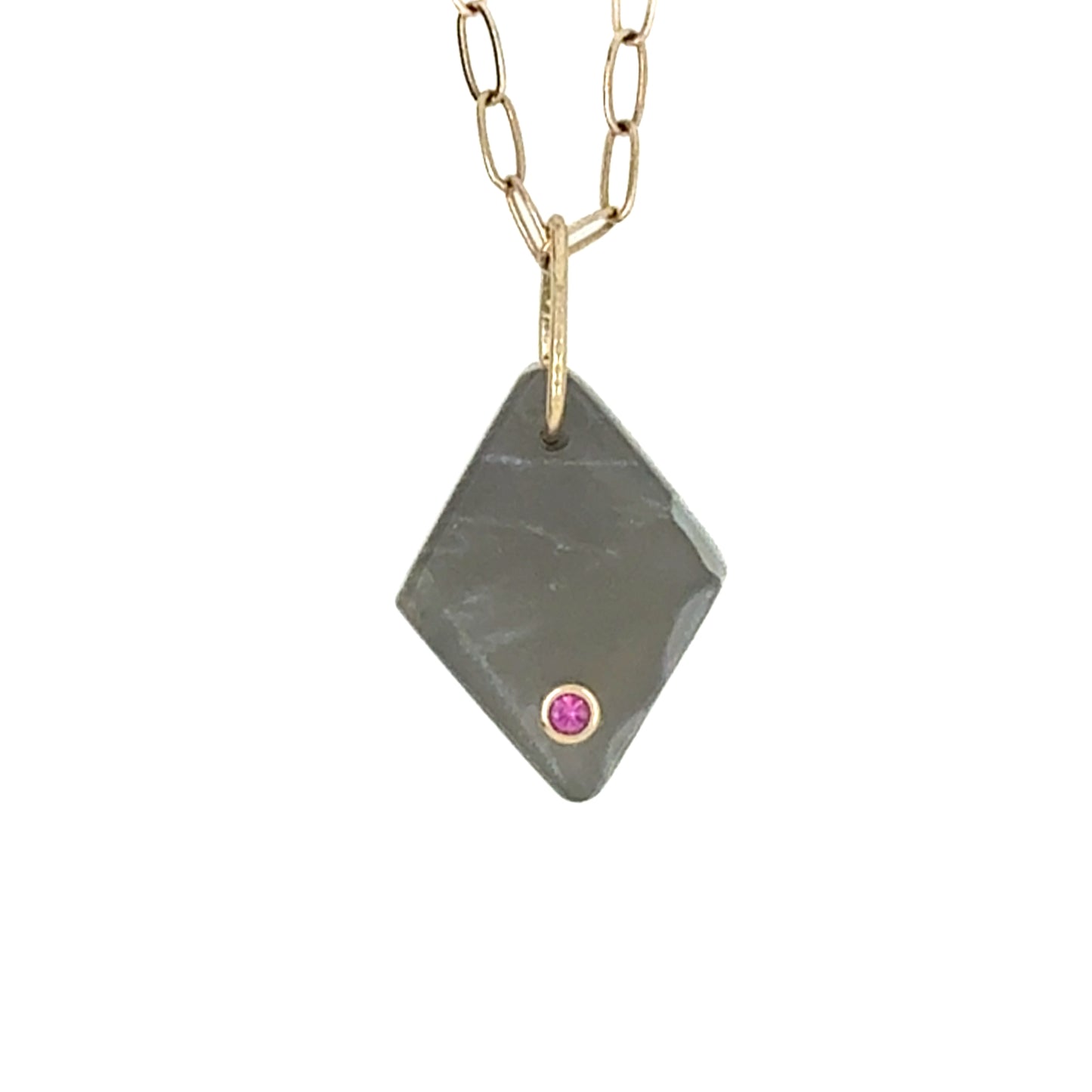 Grey Moonstone and Ruby Gold Diamond Charm