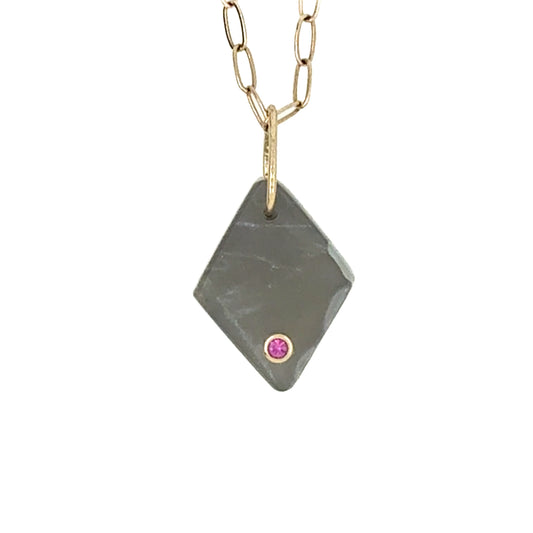 Grey Moonstone and Ruby Gold Diamond Charm