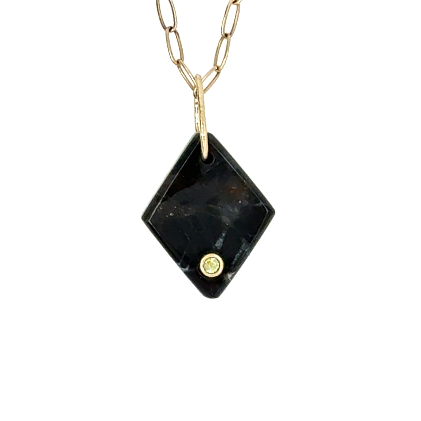 Black Onyx and Peridot Gold Diamond Charm