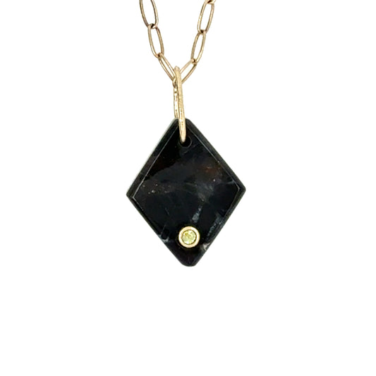 Black Onyx and Peridot Gold Diamond Charm