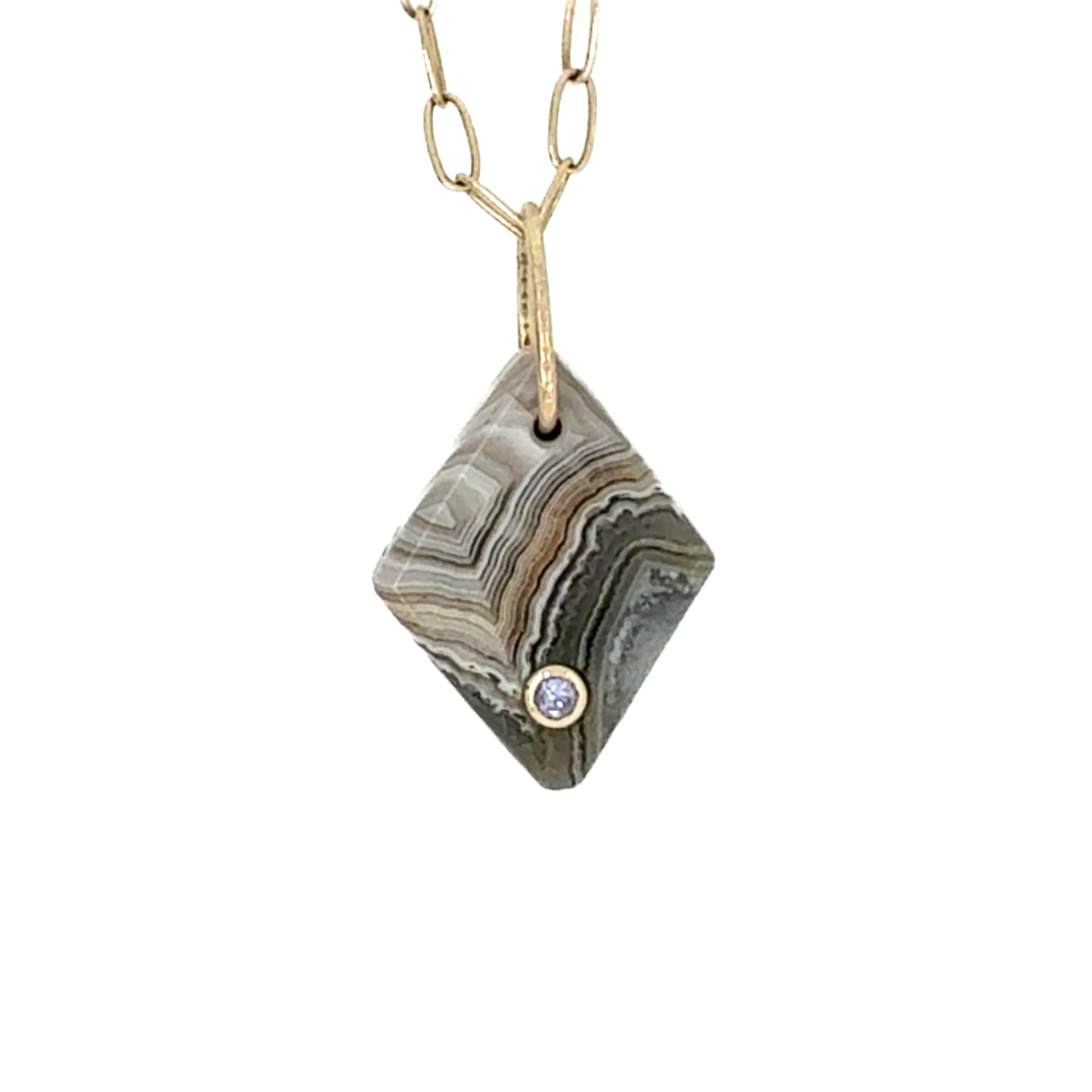 Agate and Tanzanite Gold Diamond Charm