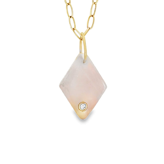 Rose Quartz and Diamond Gold Diamond Charm