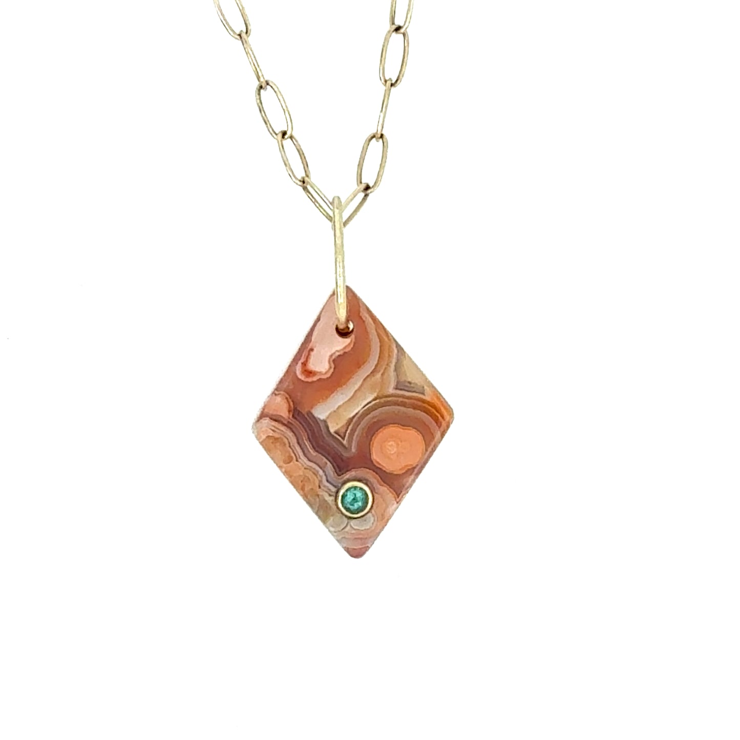 Agate and Emerald Gold Diamond Charm