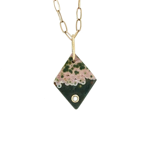 Ocean Jasper and Pearl Gold Diamond Charm