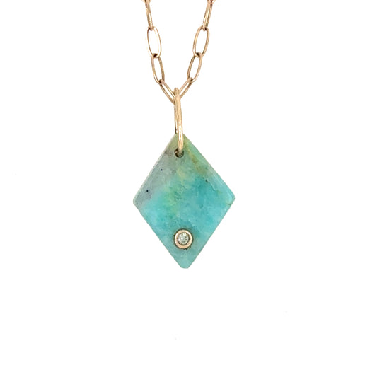 Amazonite and Grey Spinel Gold Diamond Charm