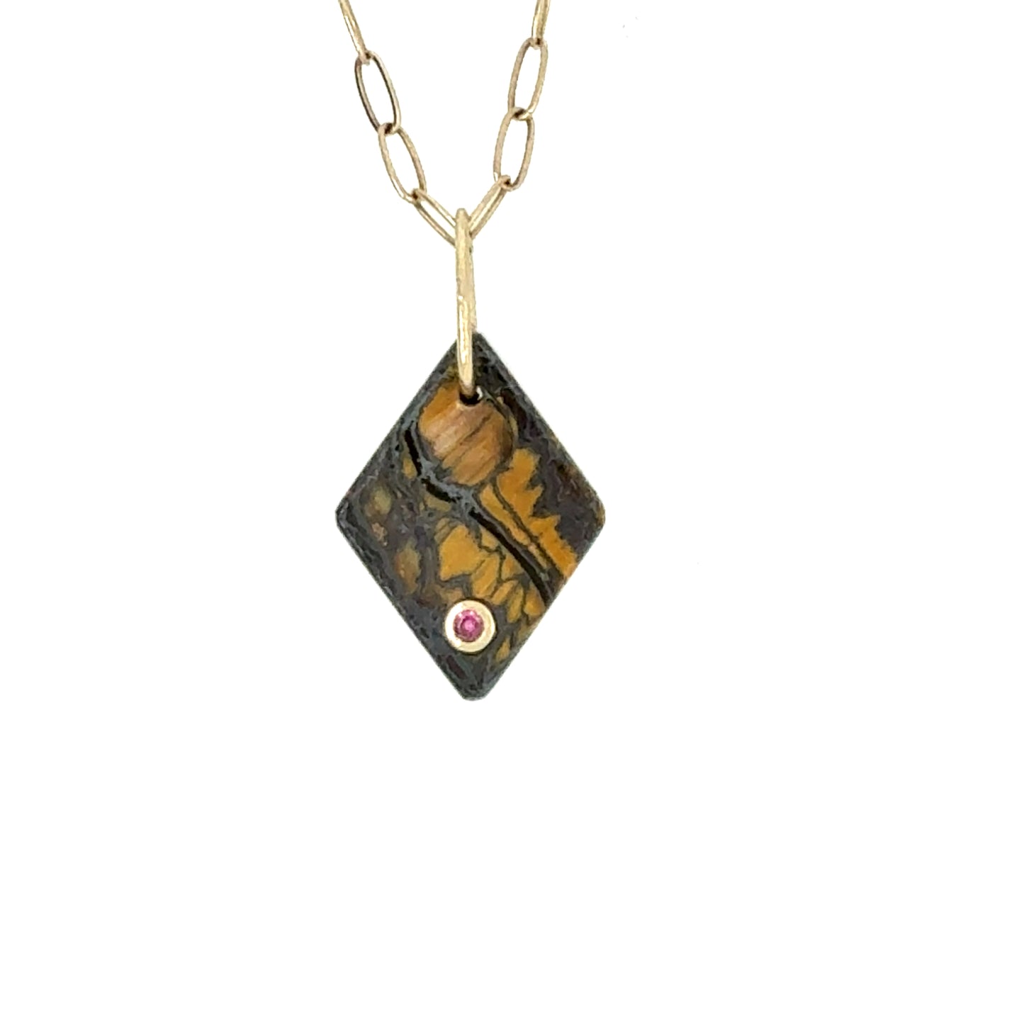 Tiger Iron and Ruby Gold Diamond Charm
