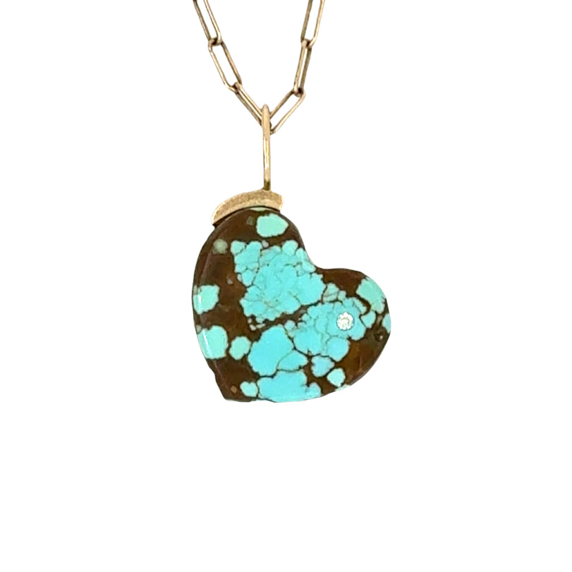 Turquoise with Matrix and Diamond Gold Heart Charm