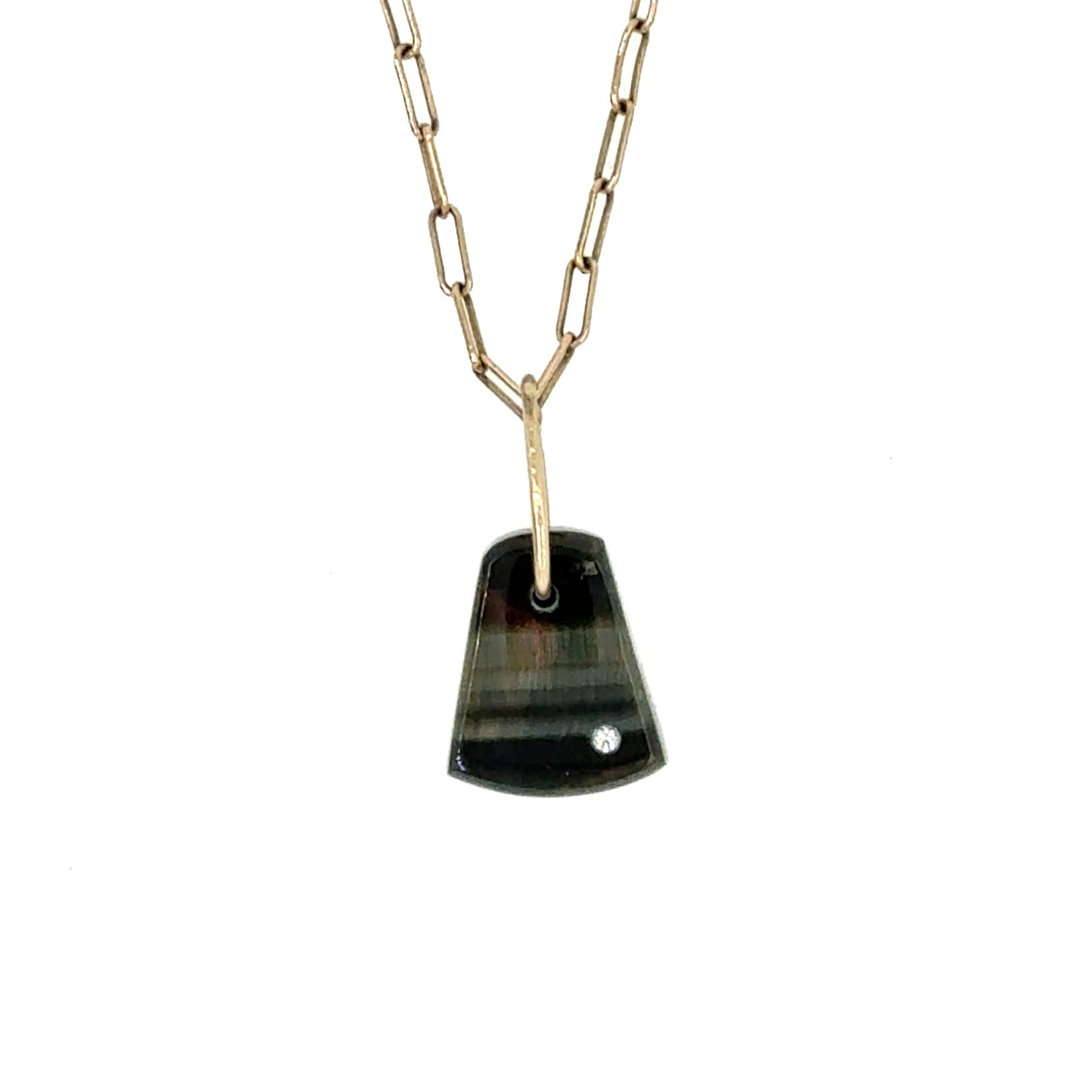 Blue Tiger Eye and Diamond Gold Pebble Charm