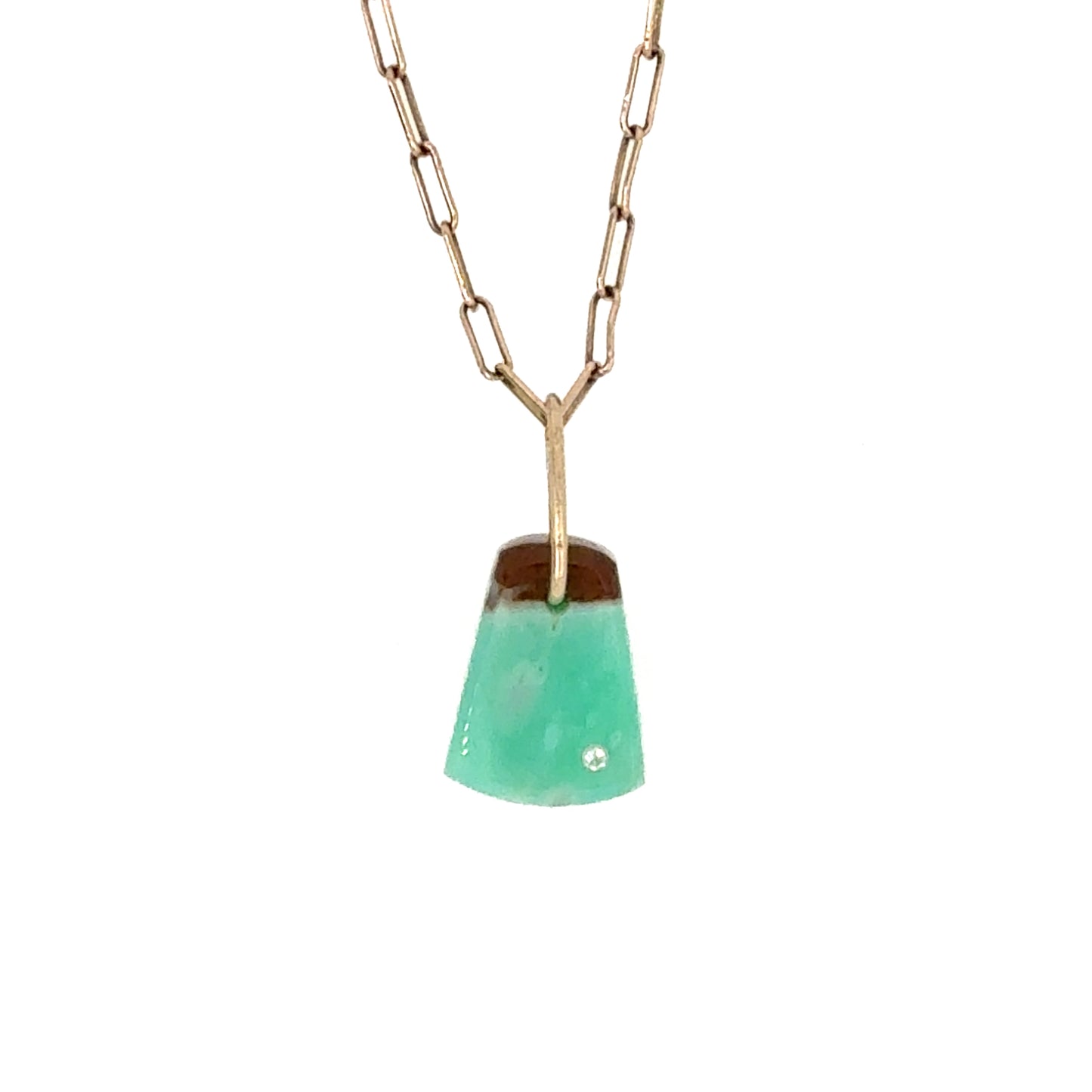Chrysoprase and Diamond Gold Pebble Charm