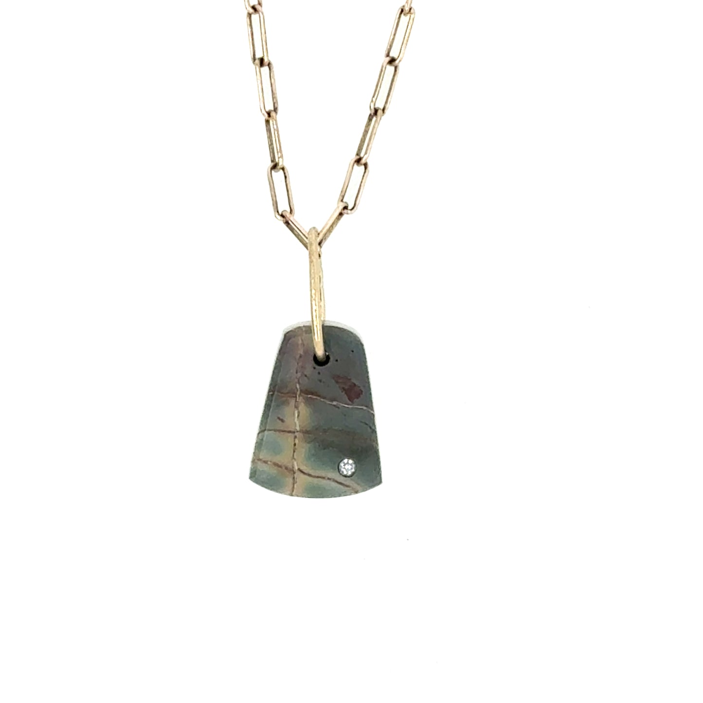 Cherry Creek Jasper and Diamond Gold Pebble Charm