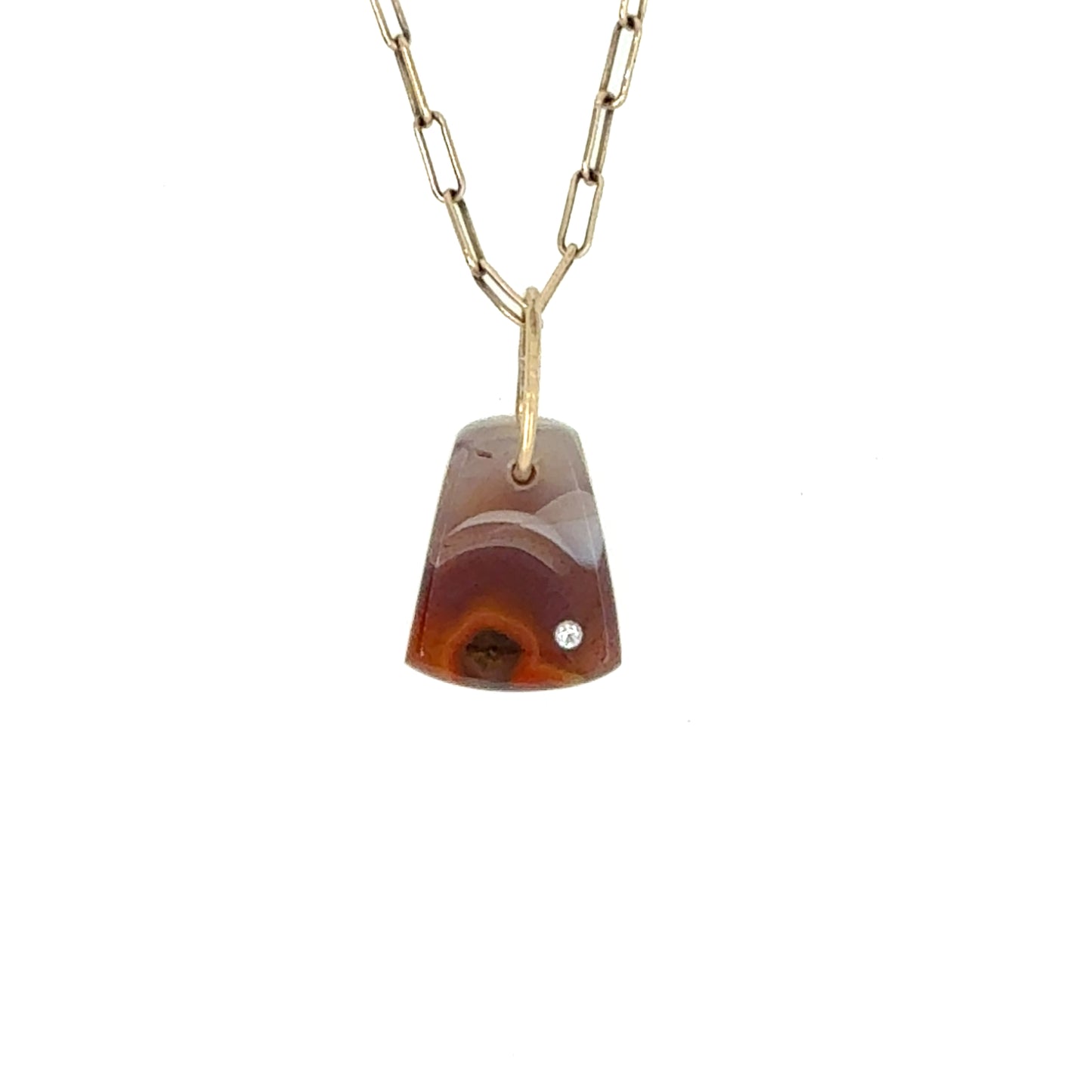 Moroccan Agate and Diamond Gold Pebble Charm