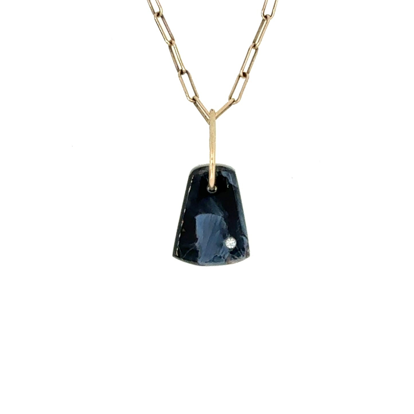 Pietersite and Diamond Gold Pebble Charm