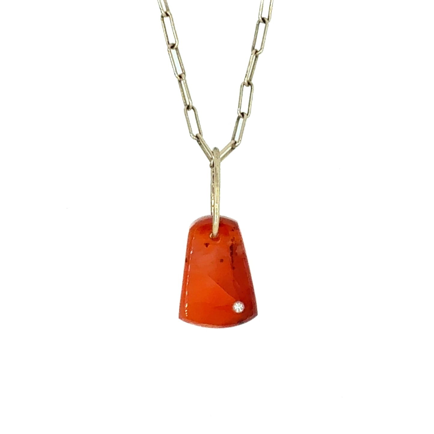 Carnelian and Diamond Gold Pebble Charm