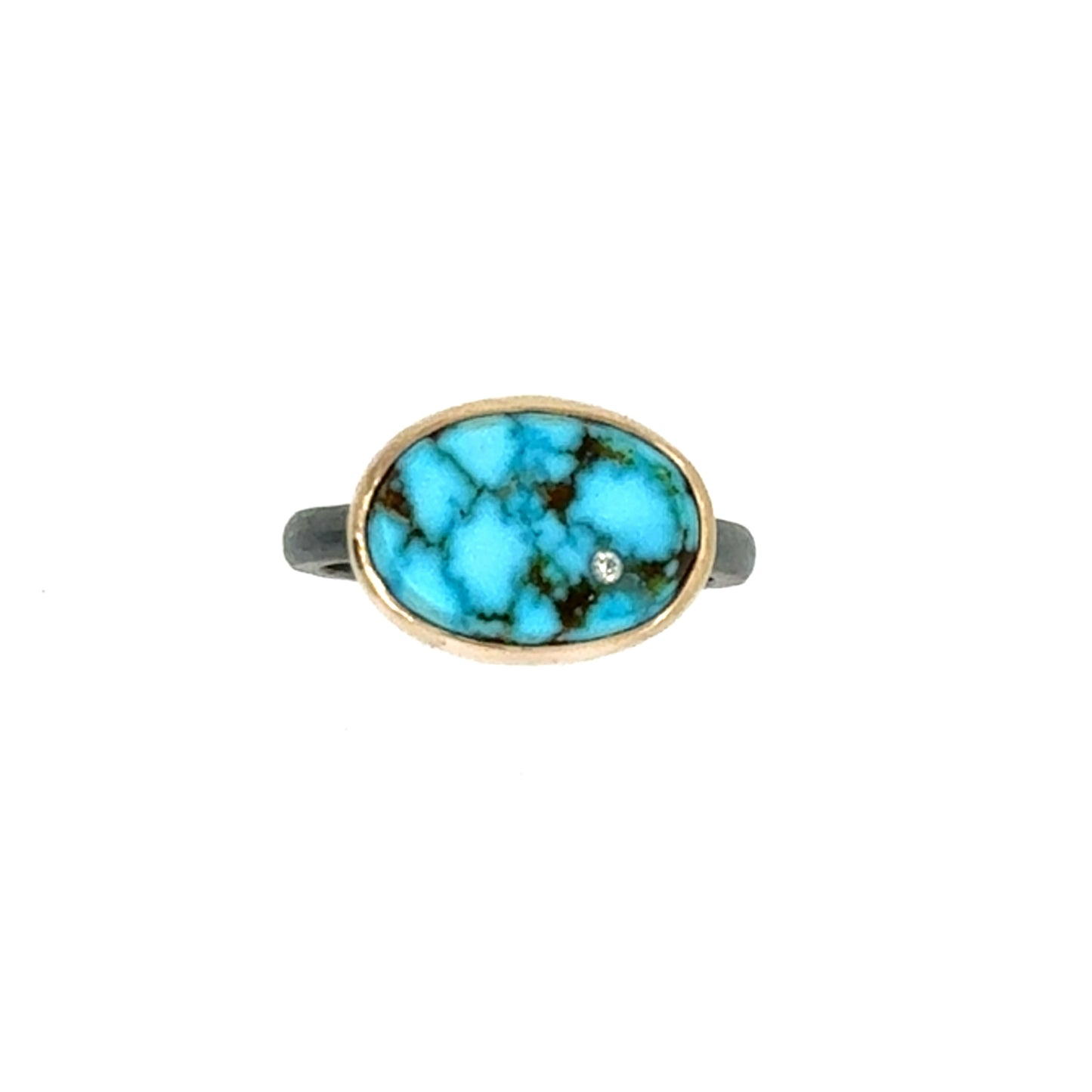 Turquoise and Diamond Elliptical Orbit Gold Ring