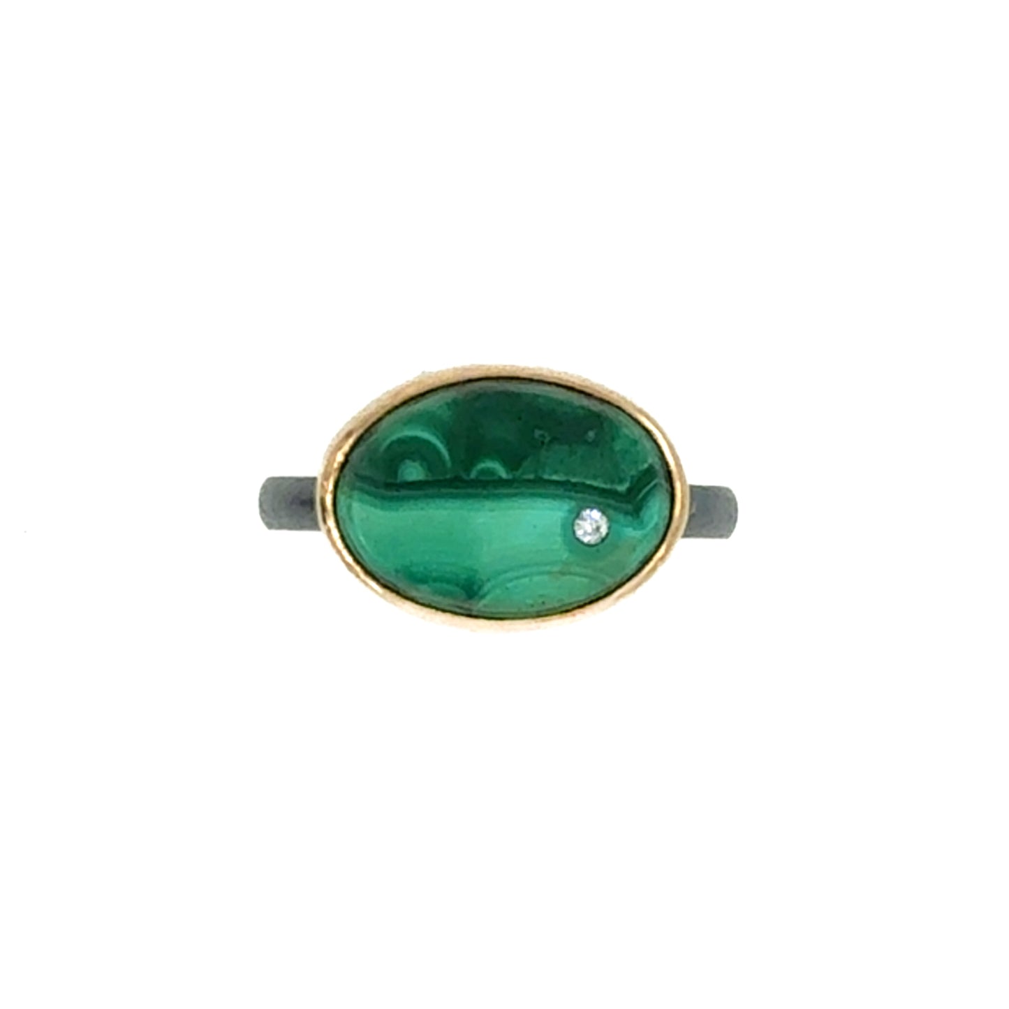 Malachite and Diamond Elliptical Orbit Gold Ring