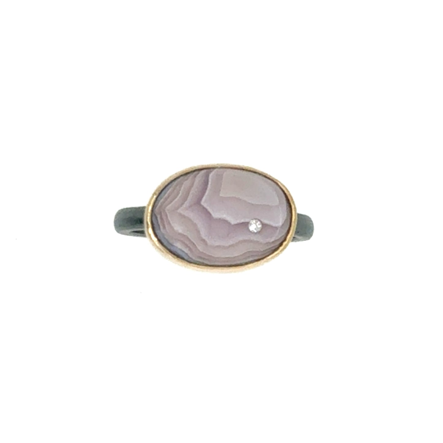 Agate and Diamond Elliptical Orbit Gold Ring