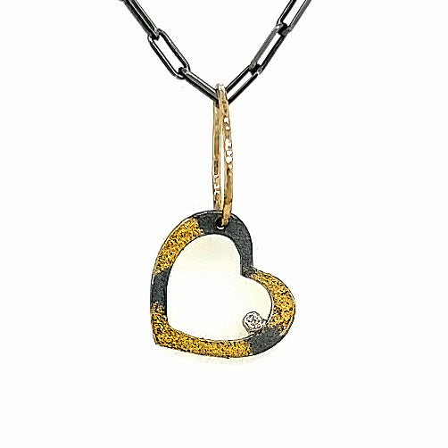 Small Black and Gold Heart Keumboo Pendant with Diamond