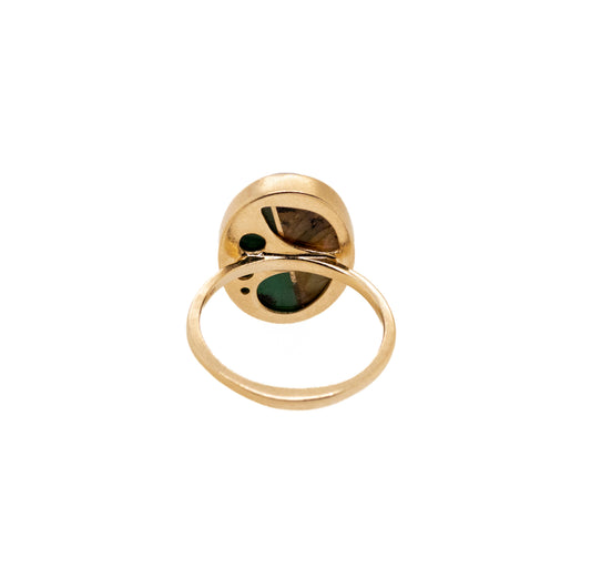 Emerald and Labradorite and Diamonds Equinox Intarsia Gold Ring