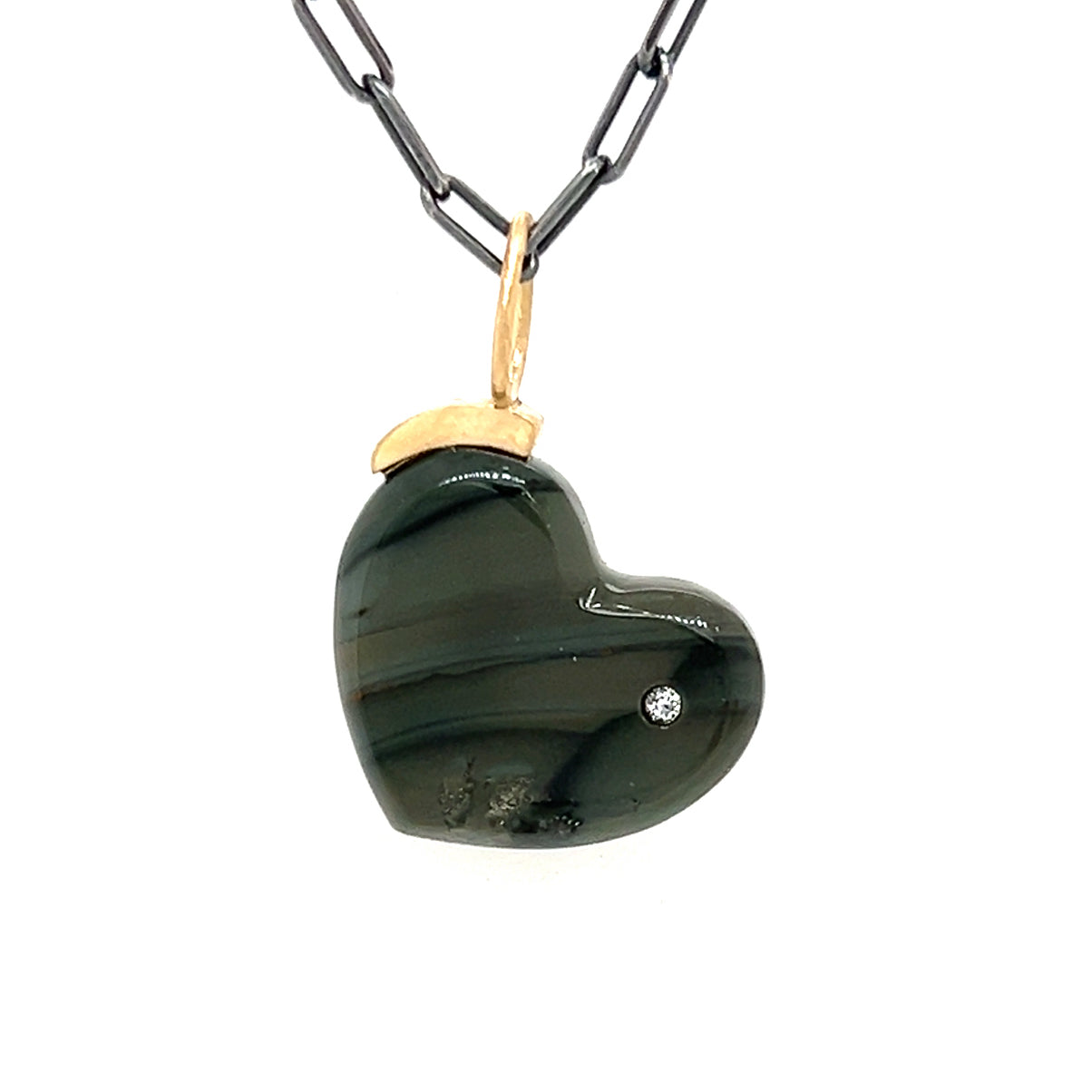 Blue Mountain Jasper and Diamond Gold Heart Pendant