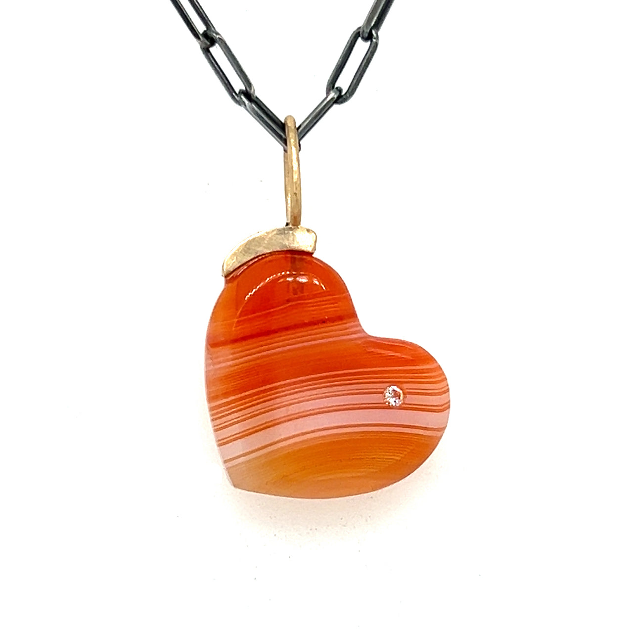 Carnelian and Diamond Gold Heart Pendant