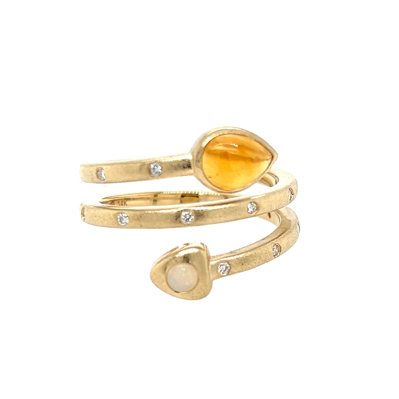 Diamond Wrap Gold Ring with Opal and Citrine (custom order)