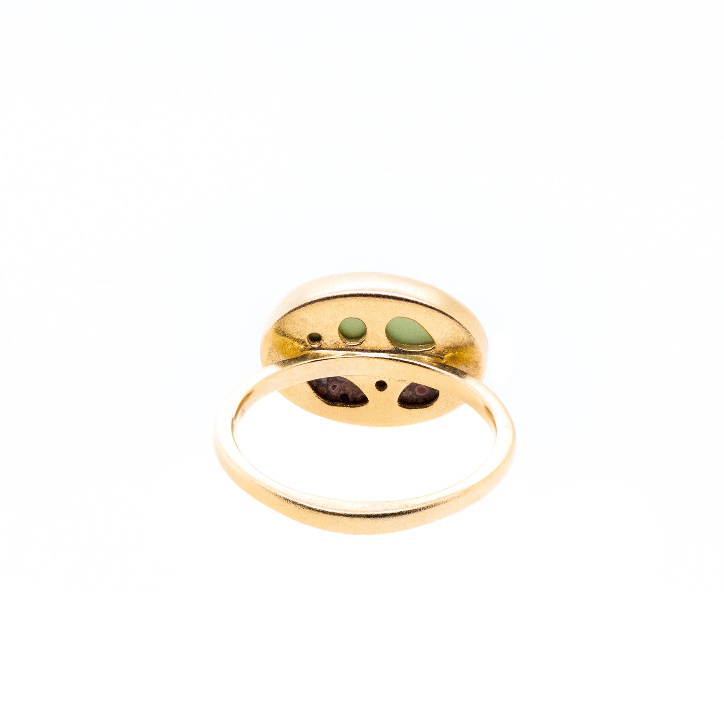 Dinosaur Bone, Chrysoprase and Diamonds Equinox Intarsia Gold Ring
