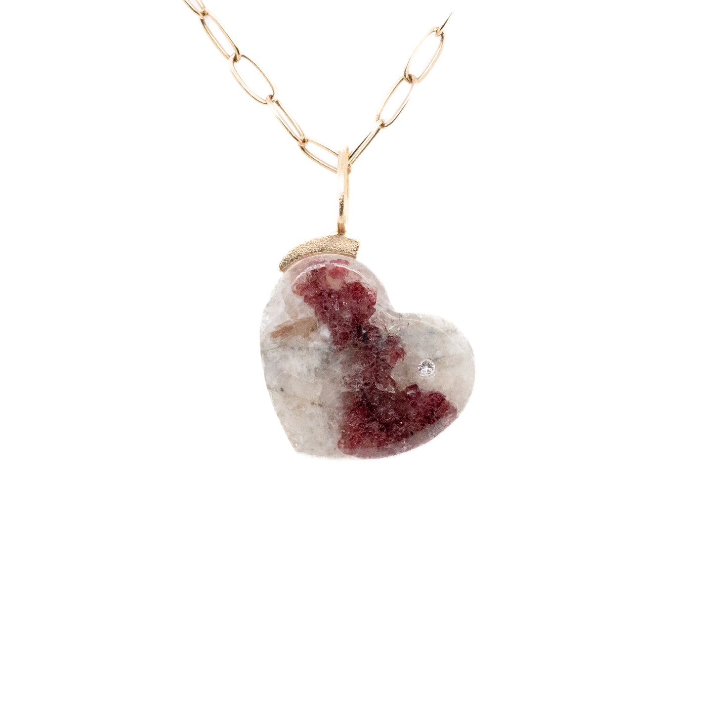 garnet in quartz gold diamond heart charm