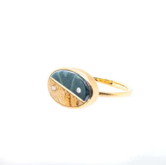 Guatemalan Jade, Agate and Diamonds Equinox Intarsia Gold Ring