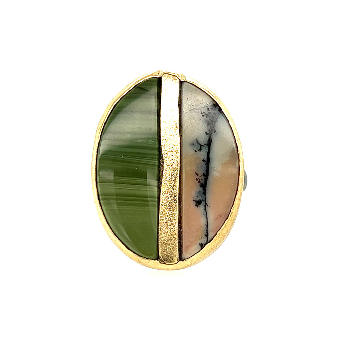Green Jasper and Tiffany Stone Gold Inlay Ring