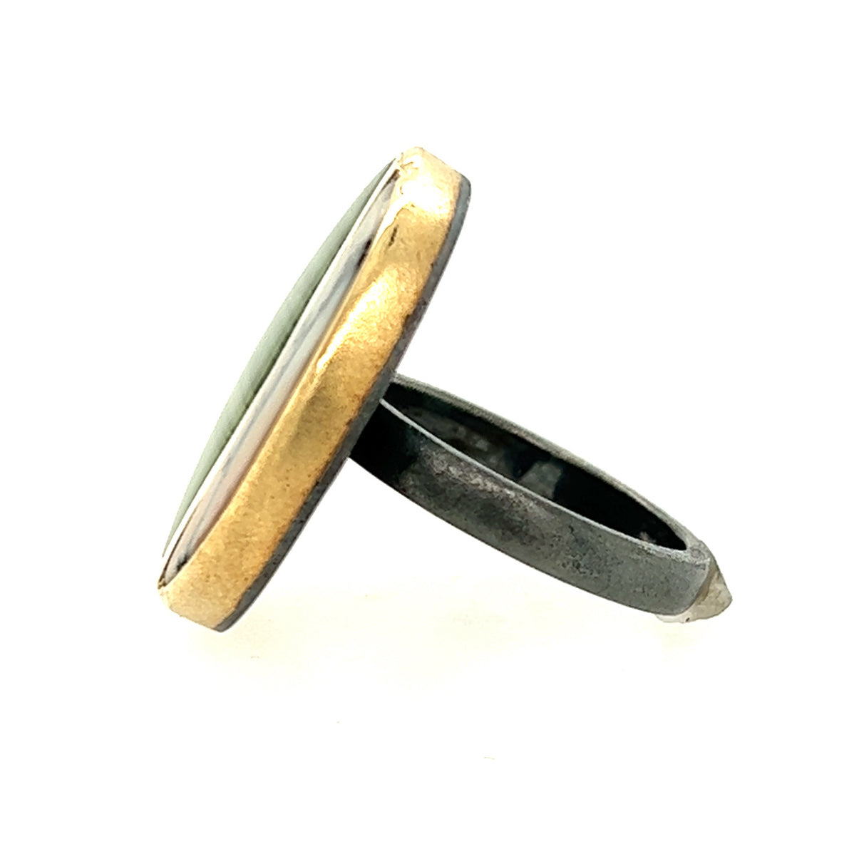 Green Jasper and Tiffany Stone Gold Inlay Ring