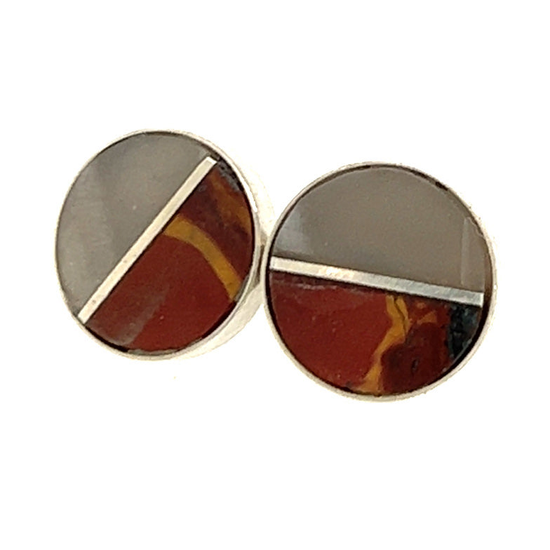 Grey Moonstone and Jasper Inlay Stud Earrings