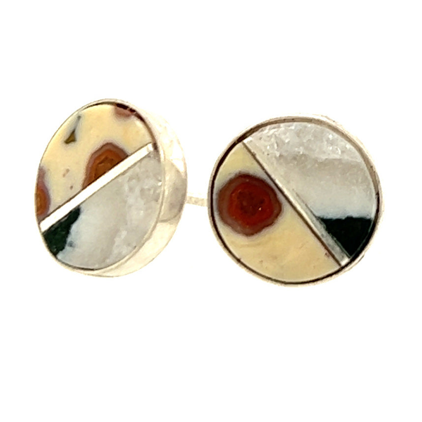 Ocean Jasper and Green Moss Agate Inlay Stud Earrings