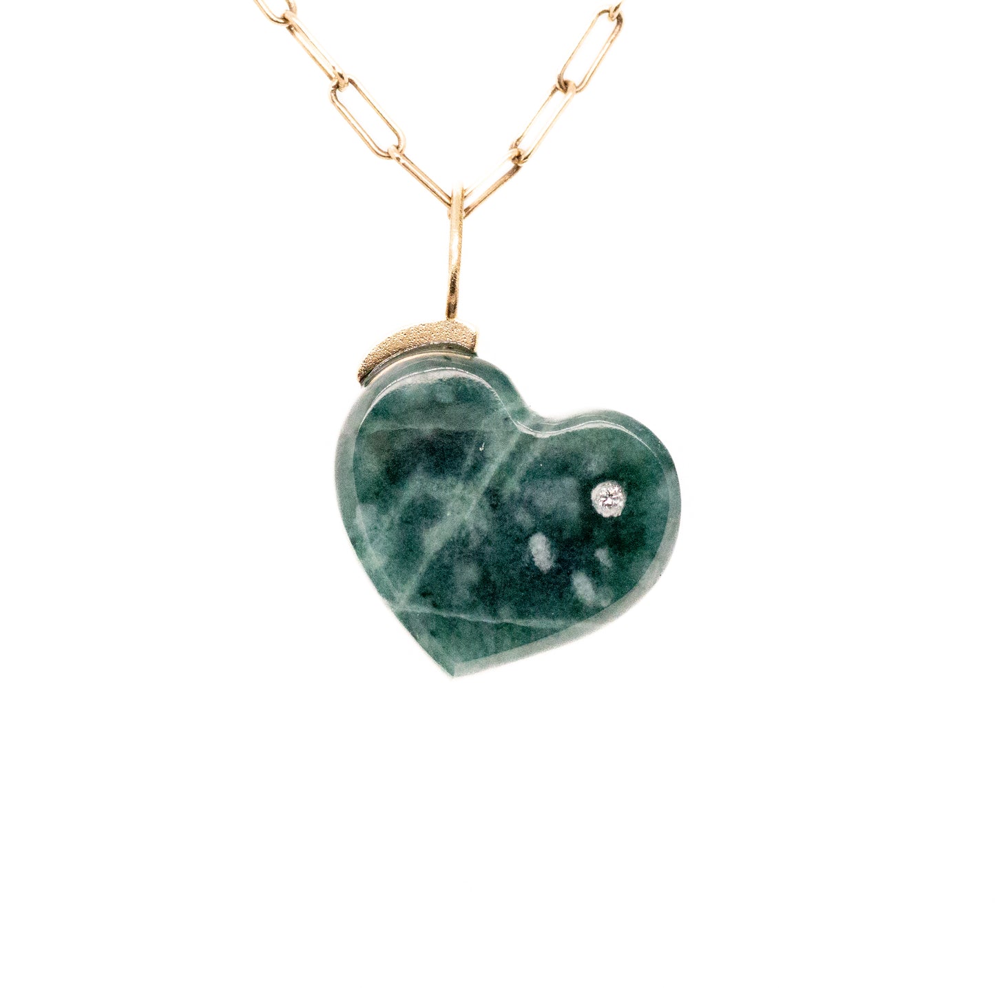 Guatemalan jade gold and diamond heart charm