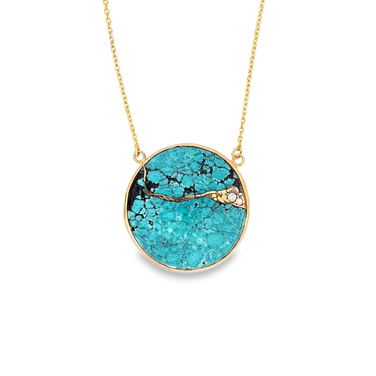 Turquoise and Diamonds Gold Kintsugi Necklace