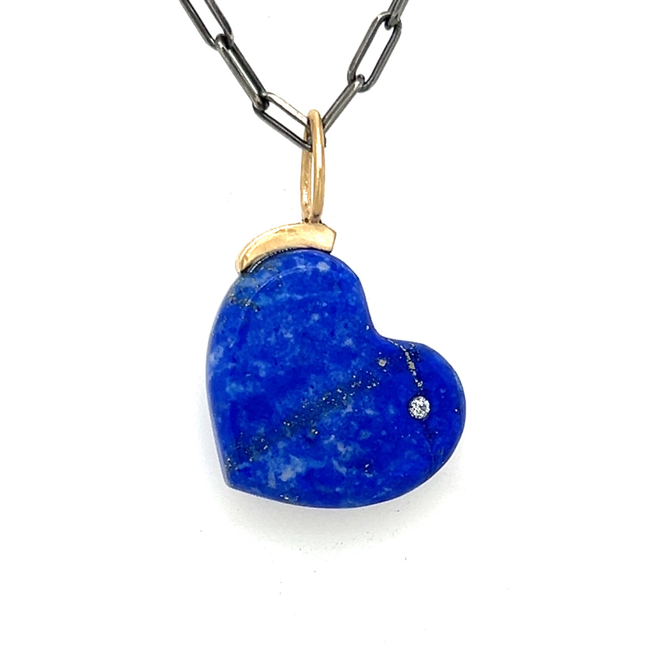 Lapis and Diamond Gold Heart Pendant