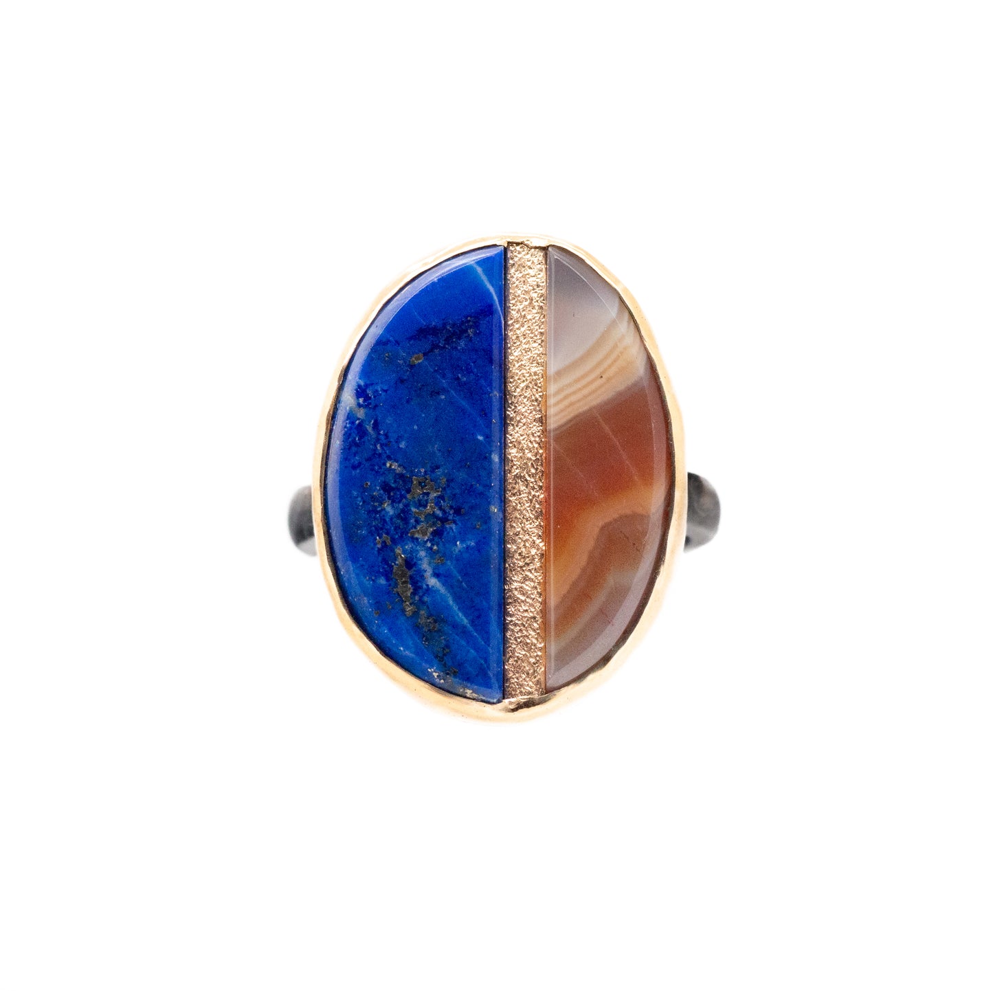 Lapis and Malawi Agate Gold Inlay Ring