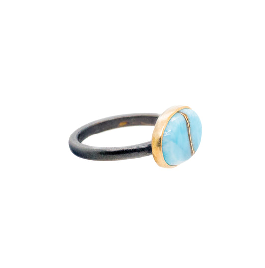Larimar Elliptical Orbit Gold Kintsugi Ring
