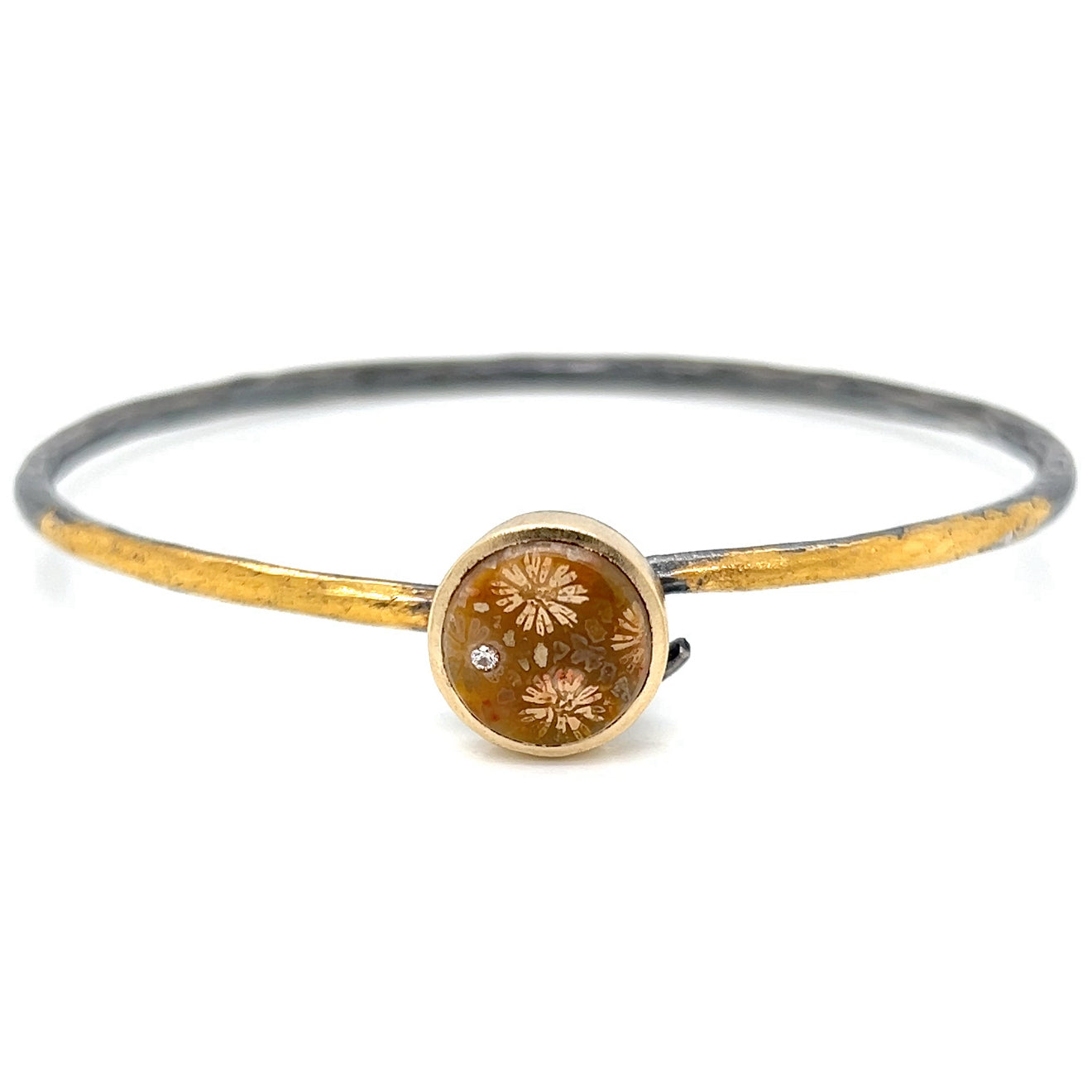 Fossilized Coral and Diamond Gold Moon Bracelet